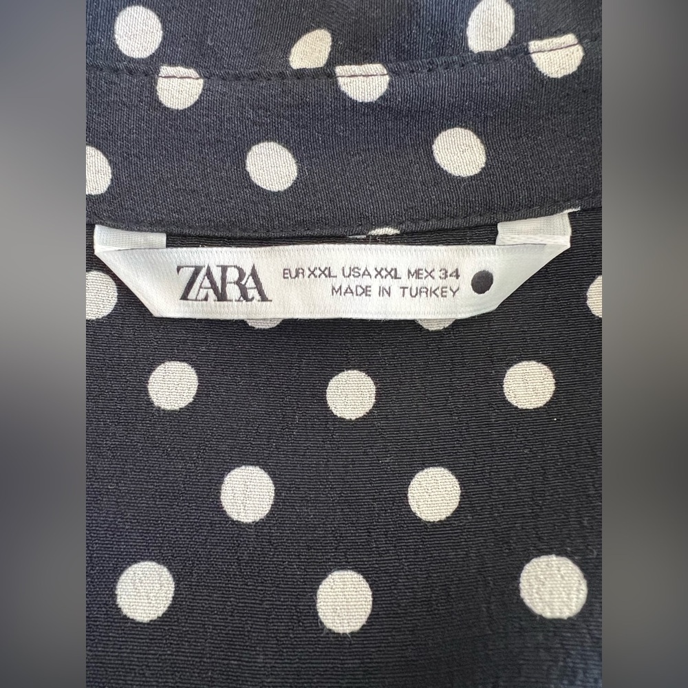 Zara black and white polka dot midi shirt dress with belt - Picture 6 of 8